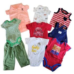 Lot of 9 Baby Boy Clothes 6M One Piece Bodysuits Pants Overalls Graphic Tees